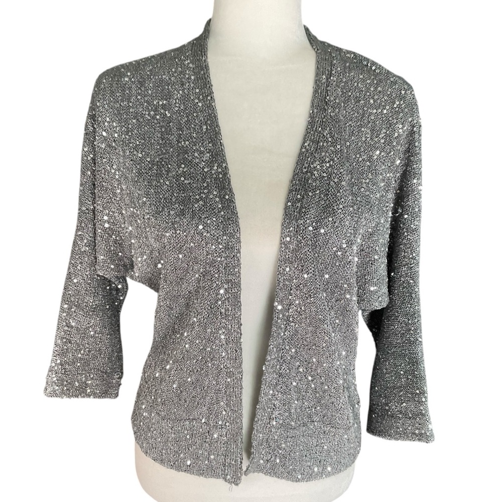 Express Silver Gray Metallic Sequin Open Front Cardigan Size S/P